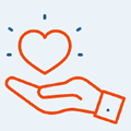 Our-Company-icon1 A simple illustration of an open hand with a heart above it, both outlined in orange, symbolizing care or giving—perfect for representing JEAR Logistics Company. Blue dots surround the heart, suggesting emphasis or radiance.