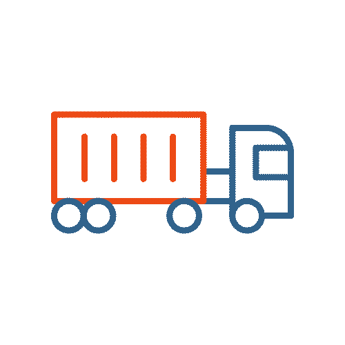 4-carriers Simple line drawing of a semi-truck for JEAR Logistics Company, with the cab outlined in blue and the trailer in orange, featuring three vertical orange lines on the trailer.