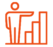 An orange outline of a person pointing to a three-step bar graph, with each bar increasing in height from left to right, symbolizing growth or progress in a logistics sales career.