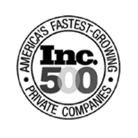 A circular black-and-white badge with the text Americas Fastest-Growing Private Companies around the outer edge and Inc. 500 prominently in the center.